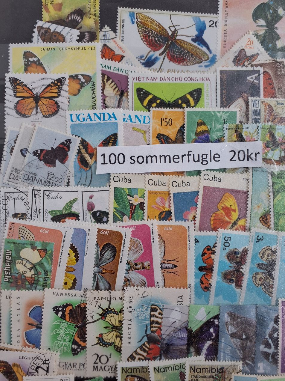 100 frimærker Sommerfugle